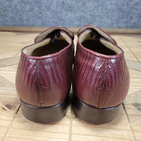 Palladio Teju Lizard Leather Tassle  Penny Loafers Mens 8.5 Burgundy Dress Shoes