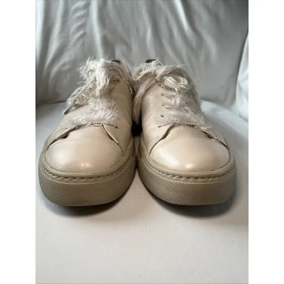 PAUL GREEN Womens Shoes Jayden Soft Leather Sneaker Fuzzy Laces Biscuit Size 9.5