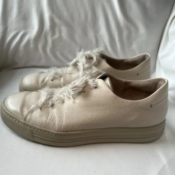 PAUL GREEN Womens Shoes Jayden Soft Leather Sneaker Fuzzy Laces Biscuit Size 9.5