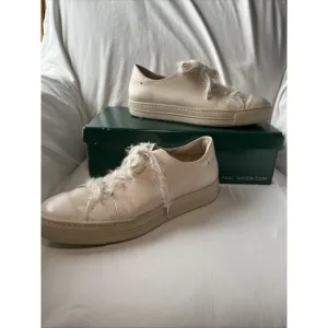 PAUL GREEN Womens Shoes Jayden Soft Leather Sneaker Fuzzy Laces Biscuit Size 9.5
