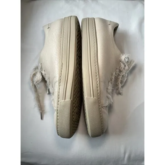 PAUL GREEN Womens Shoes Jayden Soft Leather Sneaker Fuzzy Laces Biscuit Size 9.5