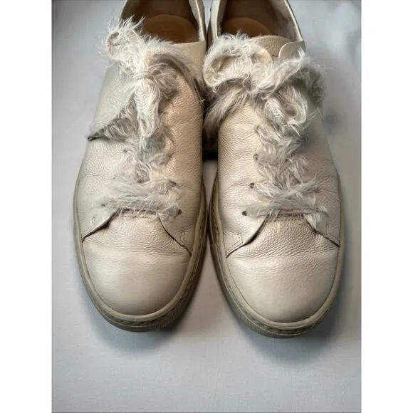 PAUL GREEN Womens Shoes Jayden Soft Leather Sneaker Fuzzy Laces Biscuit Size 9.5