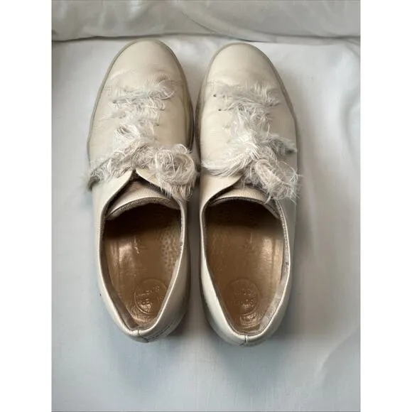 PAUL GREEN Womens Shoes Jayden Soft Leather Sneaker Fuzzy Laces Biscuit Size 9.5