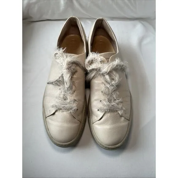 PAUL GREEN Womens Shoes Jayden Soft Leather Sneaker Fuzzy Laces Biscuit Size 9.5