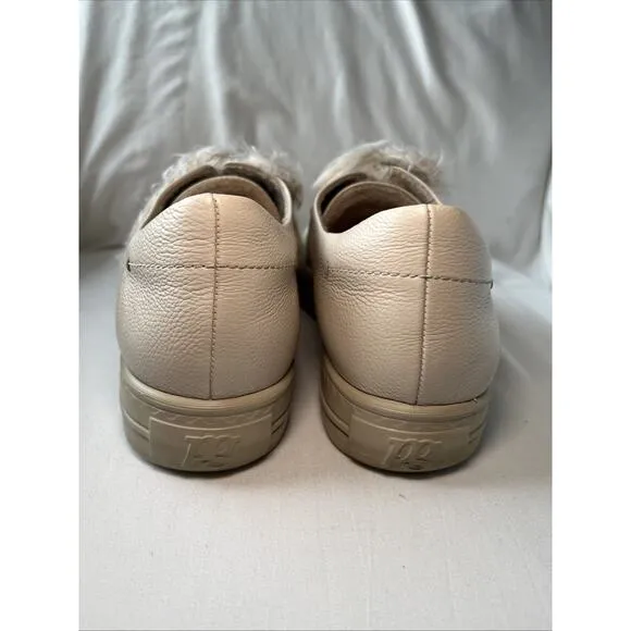 PAUL GREEN Womens Shoes Jayden Soft Leather Sneaker Fuzzy Laces Biscuit Size 9.5