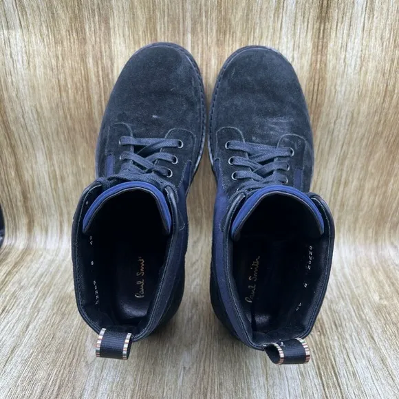 Paul‎ Smith Dizzie Boots Men's Size 9 EU 42 Black Blue Suede Ankle Nylon Shoes