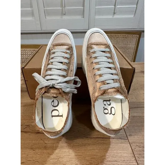 Pedro García Orella Frayed Satin Trainer Brulee Satin Size 37 EU 6.6.5 US NWOB