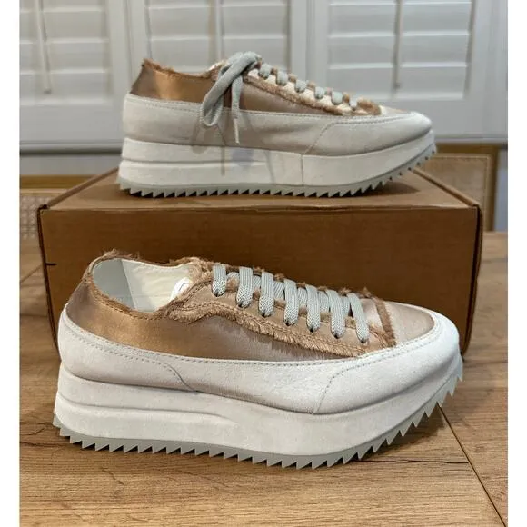 Pedro García Orella Frayed Satin Trainer Brulee Satin Size 37 EU 6.6.5 US NWOB
