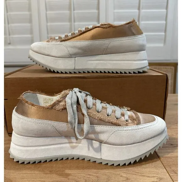 Pedro García Orella Frayed Satin Trainer Brulee Satin Size 37 EU 6.6.5 US NWOB