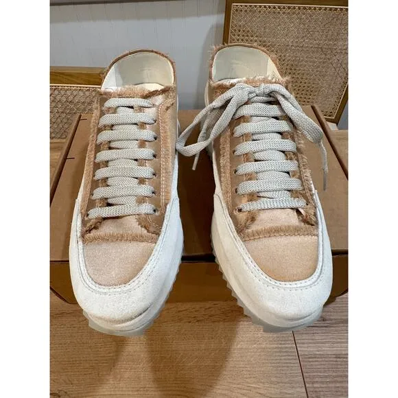 Pedro García Orella Frayed Satin Trainer Brulee Satin Size 37 EU 6.6.5 US NWOB
