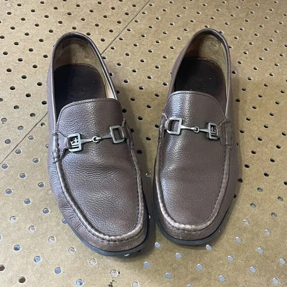 Peter Millar Crown Bit Leather Grain Loafer Shoes Brazil Made Brown Size 9.5 Men