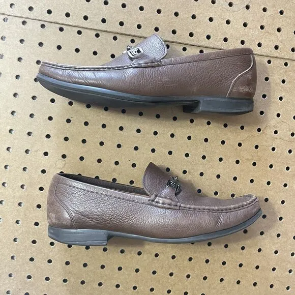 Peter Millar Crown Bit Leather Grain Loafer Shoes Brazil Made Brown Size 9.5 Men
