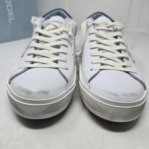 Philippe Model Mens 43 US 10 10.5 PRSX Low Man Veau Blanc Noir Distressed Shoes