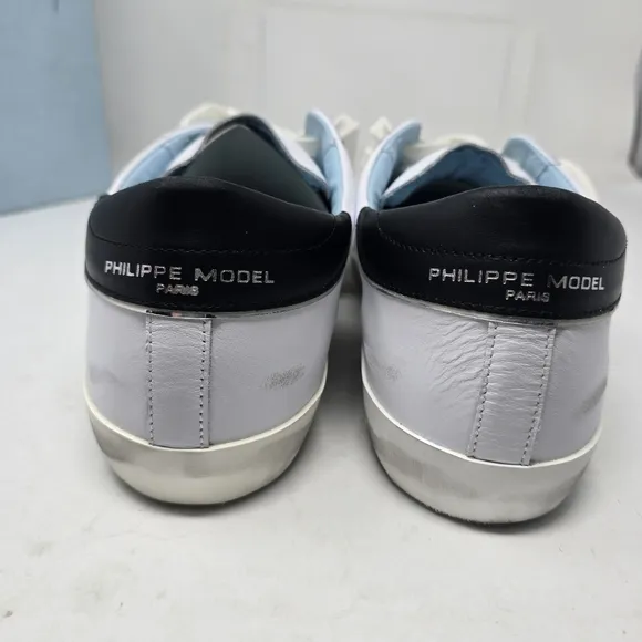 Philippe Model Mens 43 US 10 10.5 PRSX Low Man Veau Blanc Noir Distressed Shoes