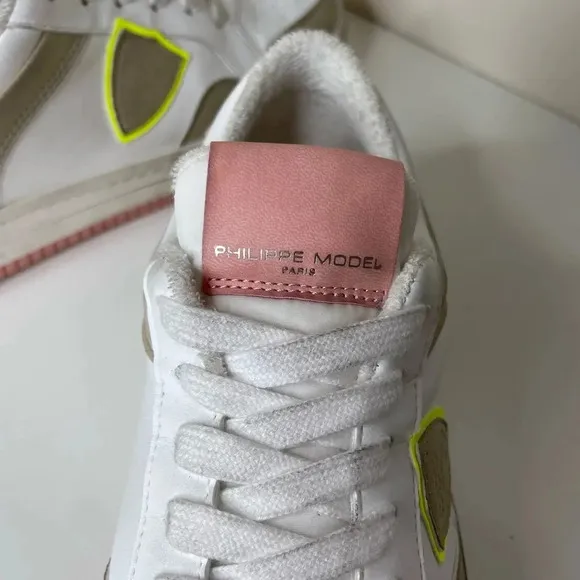 PHILIPPE MODEL PARIS SNEAKERS LYON TENNIS WOMEN WHITE PINK SIZE 39 90’s organic