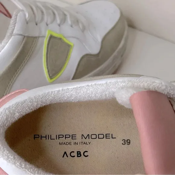 PHILIPPE MODEL PARIS SNEAKERS LYON TENNIS WOMEN WHITE PINK SIZE 39 90’s organic
