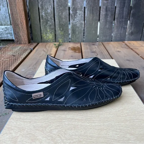 Pikolinos Jerez Floral Leather Moccasin Loafers NWOT Black Sz 41 EU/10-10.5 US