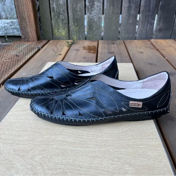 Pikolinos Jerez Floral Leather Moccasin Loafers NWOT Black Sz 41 EU/10-10.5 US