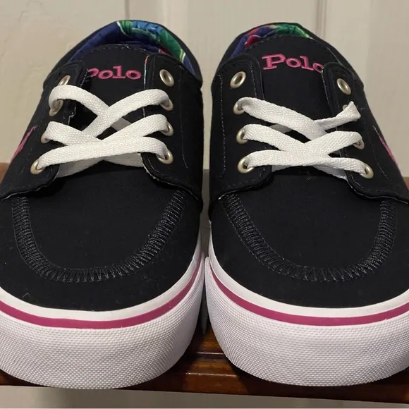 Polo Ralph Lauren Faxon X Low Canvas Shoes Navy Pink Floral Men’s Size 7.5 NEW