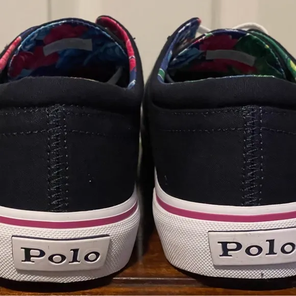 Polo Ralph Lauren Faxon X Low Canvas Shoes Navy Pink Floral Men’s Size 7.5 NEW