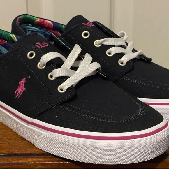 Polo Ralph Lauren Faxon X Low Canvas Shoes Navy Pink Floral Men’s Size 7.5 NEW