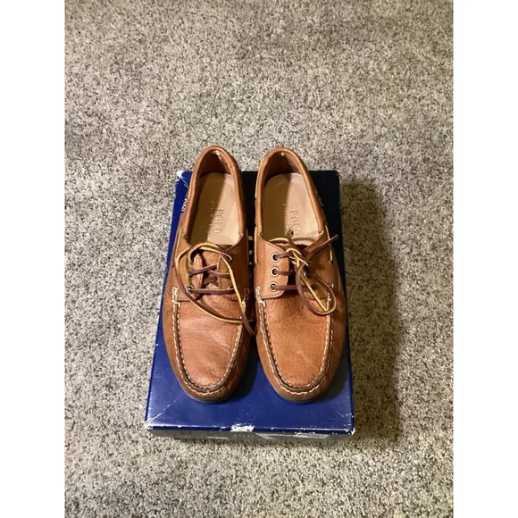 Polo Ralph Lauren Men's Boat Shoes Size 10 Brown Leather Casual