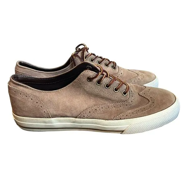 Polo Ralph Lauren Men's Tan Oiled Matte Suede Wingtip Sneaker Shoes Size 8 D