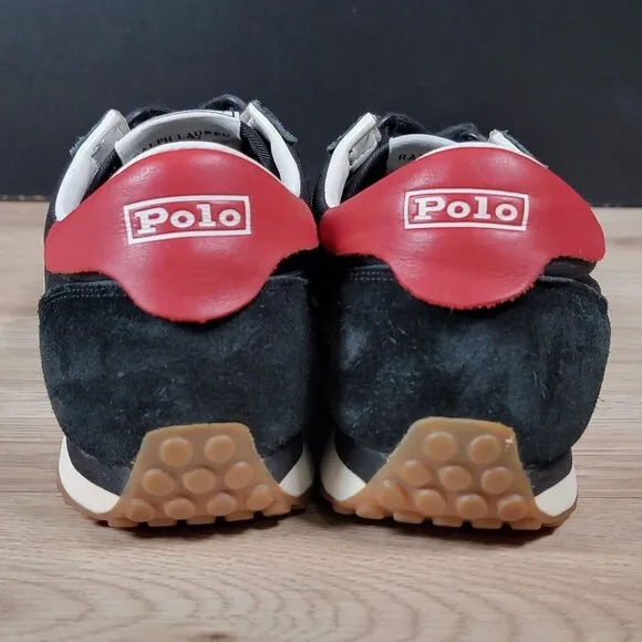 Polo Ralph Lauren Train 90 Shoes Mens Size 11.5 D Black Red White Athletic Suede
