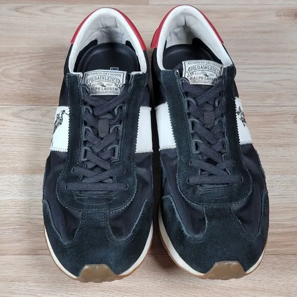 Polo Ralph Lauren Train 90 Shoes Mens Size 11.5 D Black Red White Athletic Suede