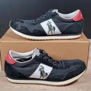 Polo Ralph Lauren Train 90 Shoes Mens Size 11.5 D Black Red White Athletic Suede