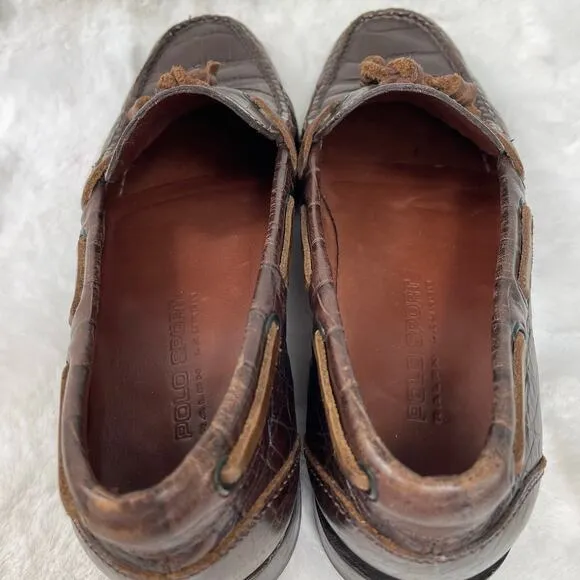 🔥POLO SPORT Ralph Lauren Alligator Embossed Leather Slip On Mens Loafers 7.5 B