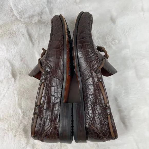 🔥POLO SPORT Ralph Lauren Alligator Embossed Leather Slip On Mens Loafers 7.5 B