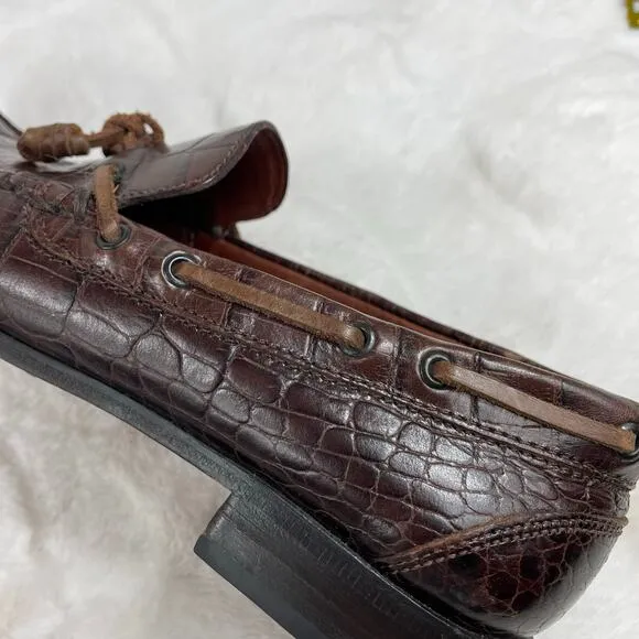 🔥POLO SPORT Ralph Lauren Alligator Embossed Leather Slip On Mens Loafers 7.5 B