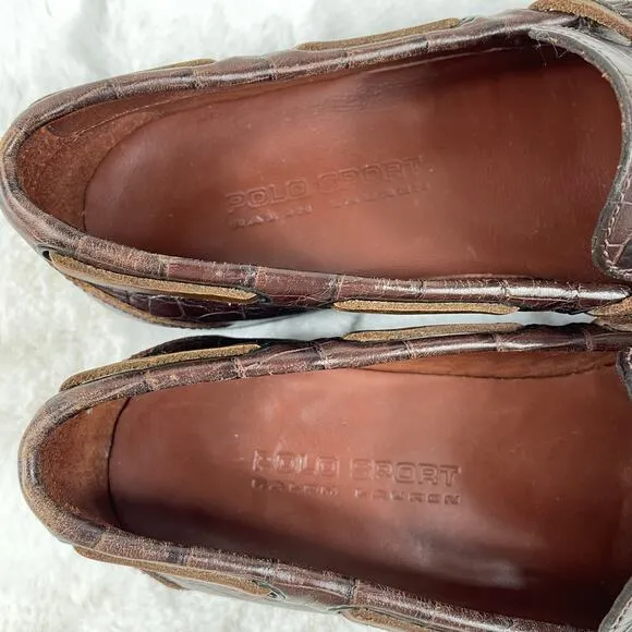 🔥POLO SPORT Ralph Lauren Alligator Embossed Leather Slip On Mens Loafers 7.5 B