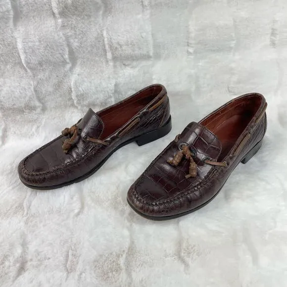 🔥POLO SPORT Ralph Lauren Alligator Embossed Leather Slip On Mens Loafers 7.5 B