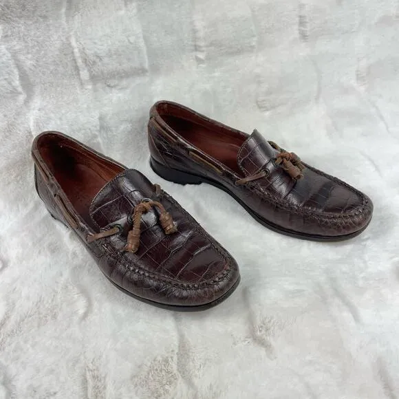 🔥POLO SPORT Ralph Lauren Alligator Embossed Leather Slip On Mens Loafers 7.5 B