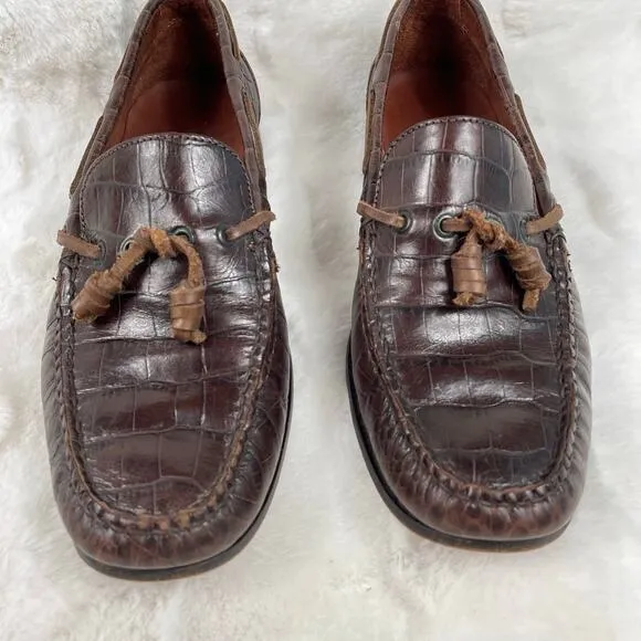 🔥POLO SPORT Ralph Lauren Alligator Embossed Leather Slip On Mens Loafers 7.5 B