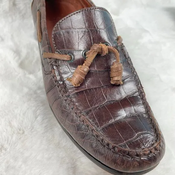 🔥POLO SPORT Ralph Lauren Alligator Embossed Leather Slip On Mens Loafers 7.5 B