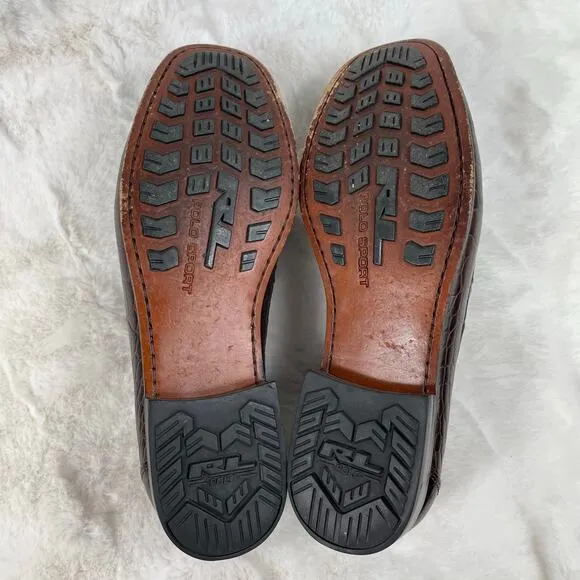 🔥POLO SPORT Ralph Lauren Alligator Embossed Leather Slip On Mens Loafers 7.5 B