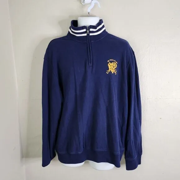 POLO Sweater Men XL Ralph Lauren PRL Gold logo French Navy Prep Pullover 1/4 Zip