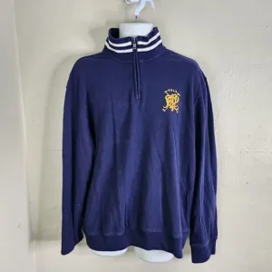 POLO Sweater Men XL Ralph Lauren PRL Gold logo French Navy Prep Pullover 1/4 Zip
