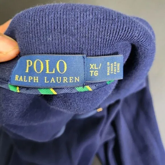 POLO Sweater Men XL Ralph Lauren PRL Gold logo French Navy Prep Pullover 1/4 Zip