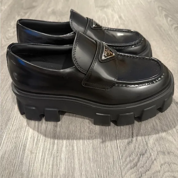 Prada Black Leather Loafers with Chunky Sole
