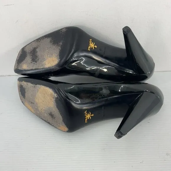 Prada Black Patent Leather Crystal Embellishment Pumps Women's Size 11 Preowned