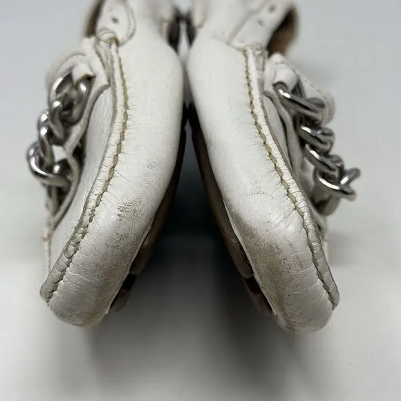 Prada Driving Moccasins Loafers Womens 6.5 EU 36.5 Winter White Leather Italy