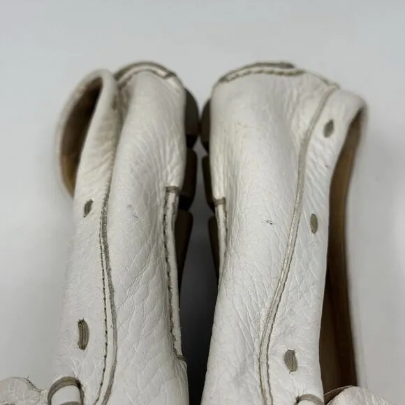 Prada Driving Moccasins Loafers Womens 6.5 EU 36.5 Winter White Leather Italy