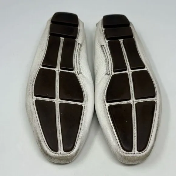 Prada Driving Moccasins Loafers Womens 6.5 EU 36.5 Winter White Leather Italy
