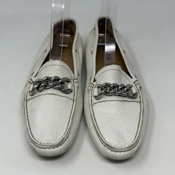 Prada Driving Moccasins Loafers Womens 6.5 EU 36.5 Winter White Leather Italy