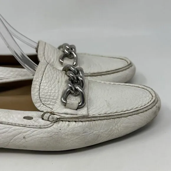 Prada Driving Moccasins Loafers Womens 6.5 EU 36.5 Winter White Leather Italy
