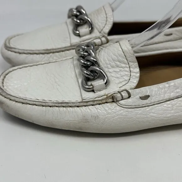 Prada Driving Moccasins Loafers Womens 6.5 EU 36.5 Winter White Leather Italy